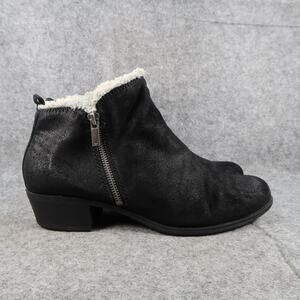 Lucky Brand Shoes Womens 10 Ankle Boots Leather Faux Fur Zip Black Block Heel